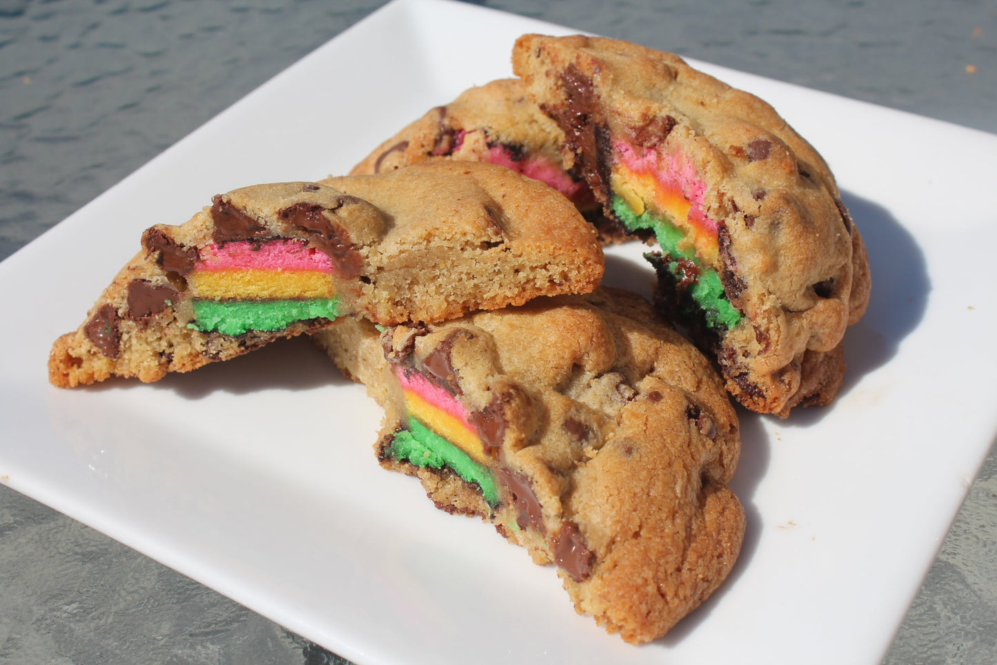 Chocolate Chip Stuffed Rainbow Cookie